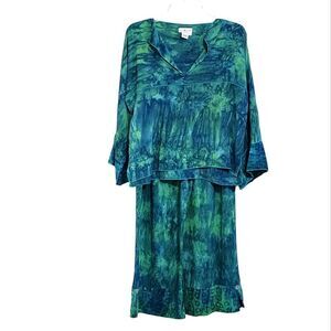 Ivy Reed blue & green tie dye pants & top set Sz L